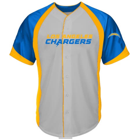 Men's Fanatics  Gray Los Angeles Chargers Big & Tall Button-Up Raglan Fashion Top