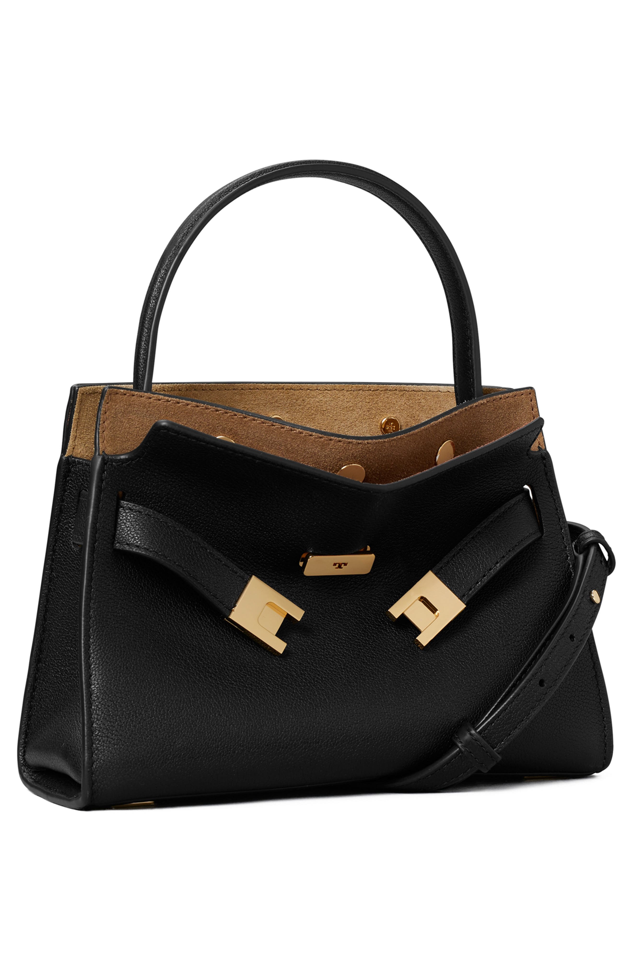 Petite Lee Radziwill Leather Double Bag, Alternate, color, BLACK