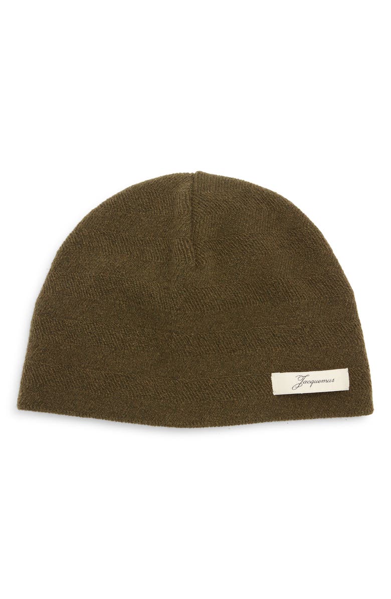 Jacquemus Le Bonnet Chevron Virgin Wool & Cashmere Beanie, Main, color, Khaki