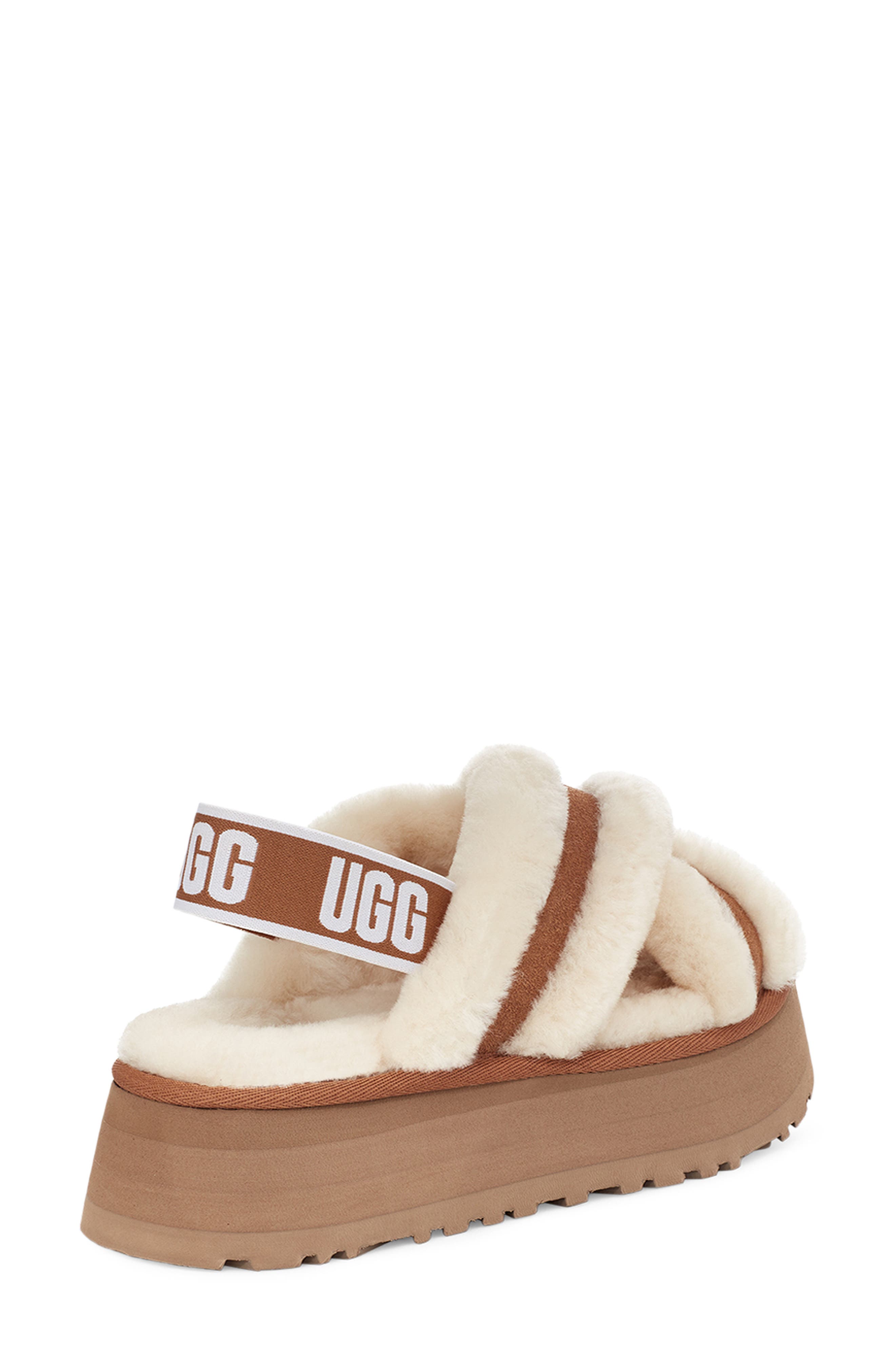 Disco Cross Genuine Shearling Slide, Alternate, color, CHESTNUT