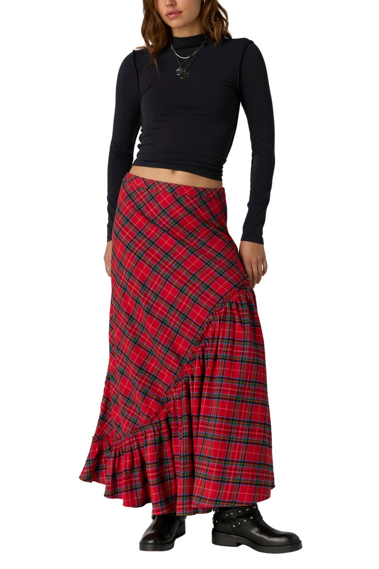 Emberwood Plaid Maxi Skirt, Alternate, color, RED
