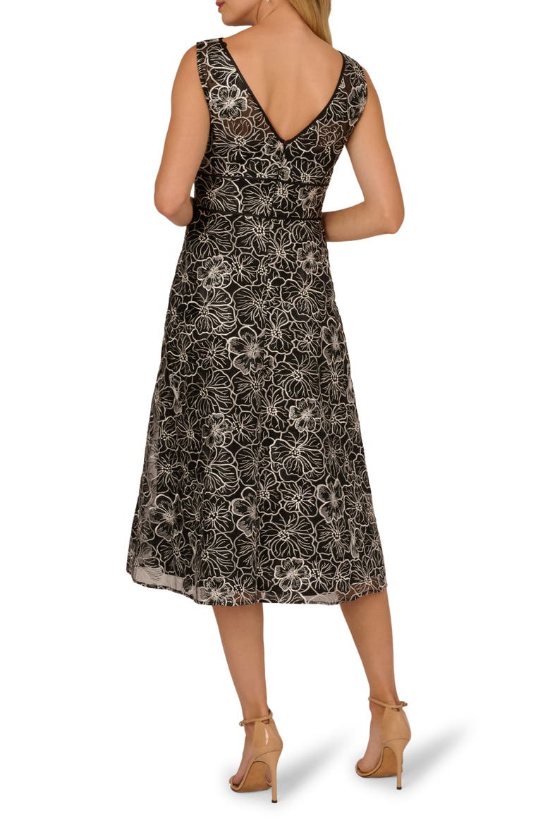 Floral Embroidery Cocktail Midi Dress, Alternate, color, BLACK/ IVORY