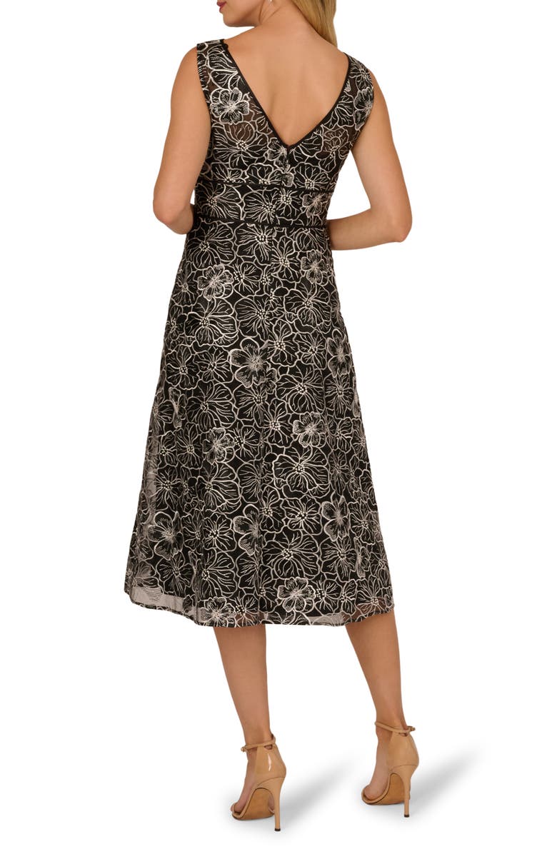 Adrianna Papell Floral Embroidery Cocktail Midi Dress, Alternate, color, Black/ Ivory