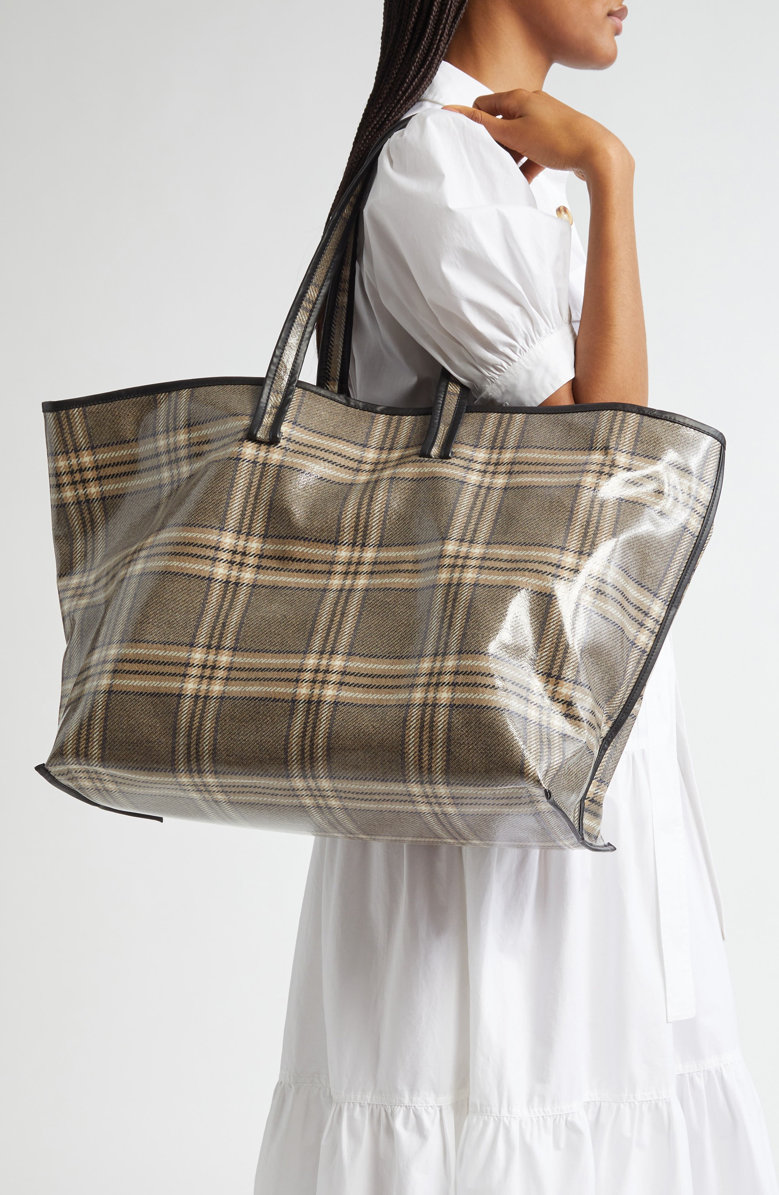 KASSL Plaid Lacquered Wool Tote, Alternate, color, 
