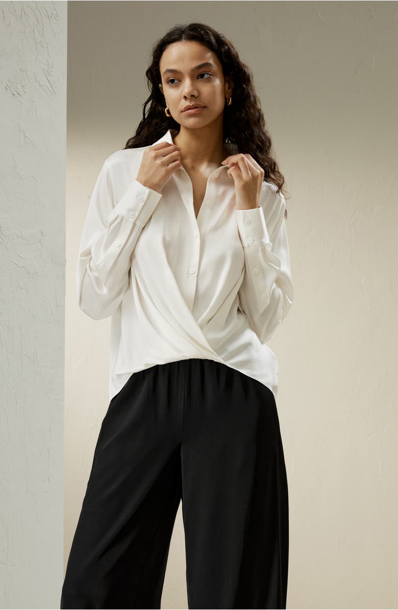 Lilysilk Hem Pleated Silk Blouse, Alternate, color, White