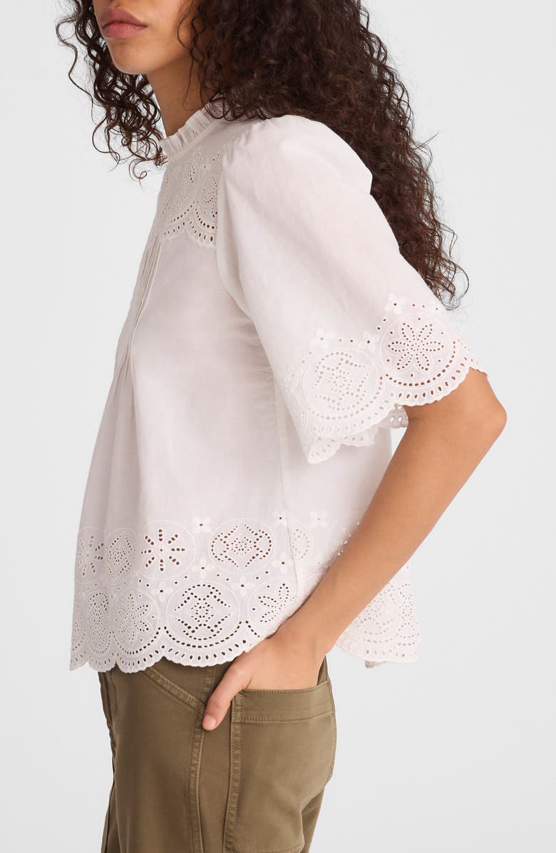 Madewell Embroidered Pintuck High Neck Cotton Voile Top, Alternate, color, White