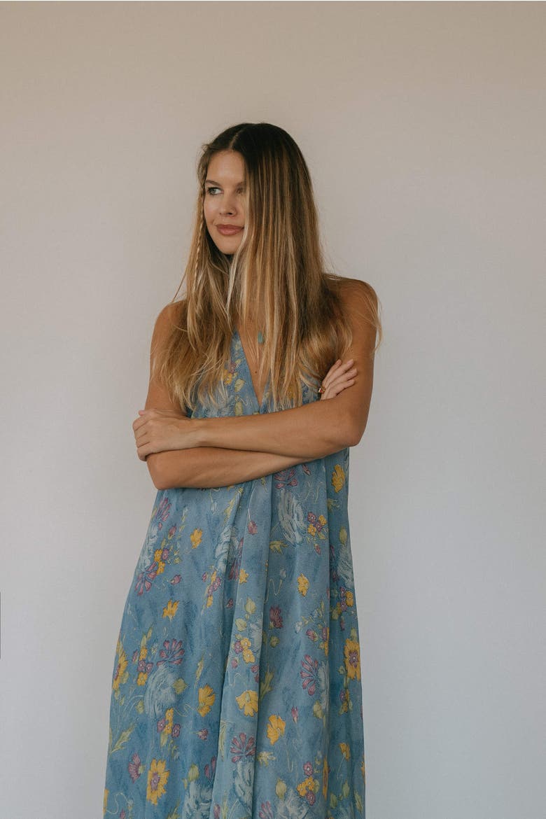 Classic Silk Dress Liza, Alternate, color, Blue & Yellow Floral