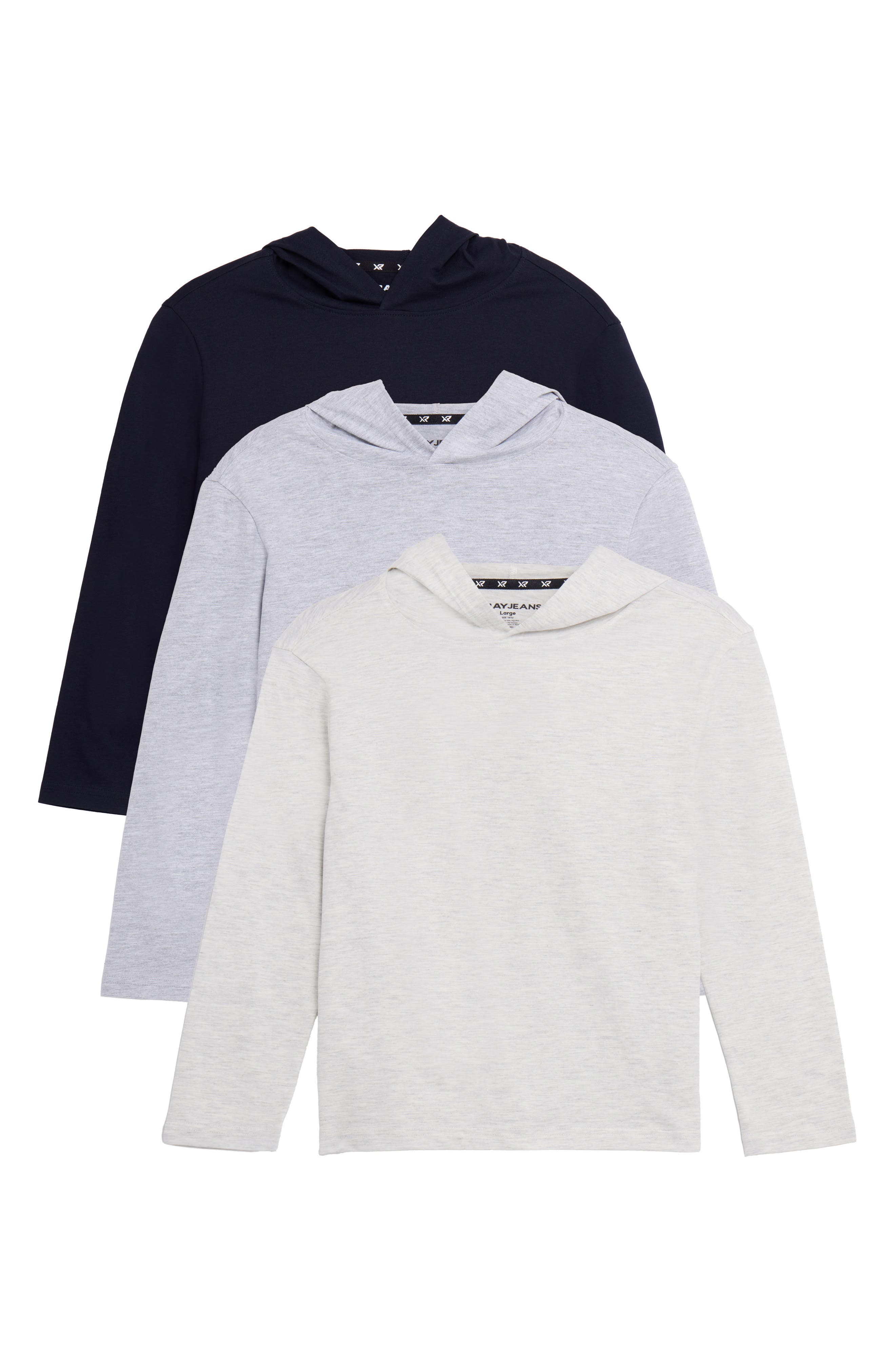 Kids' 3-Pack Hooded Long Sleeve Cotton T-Shirts