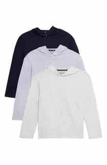 Kids' 3-Pack Hooded Long Sleeve Cotton T-Shirts