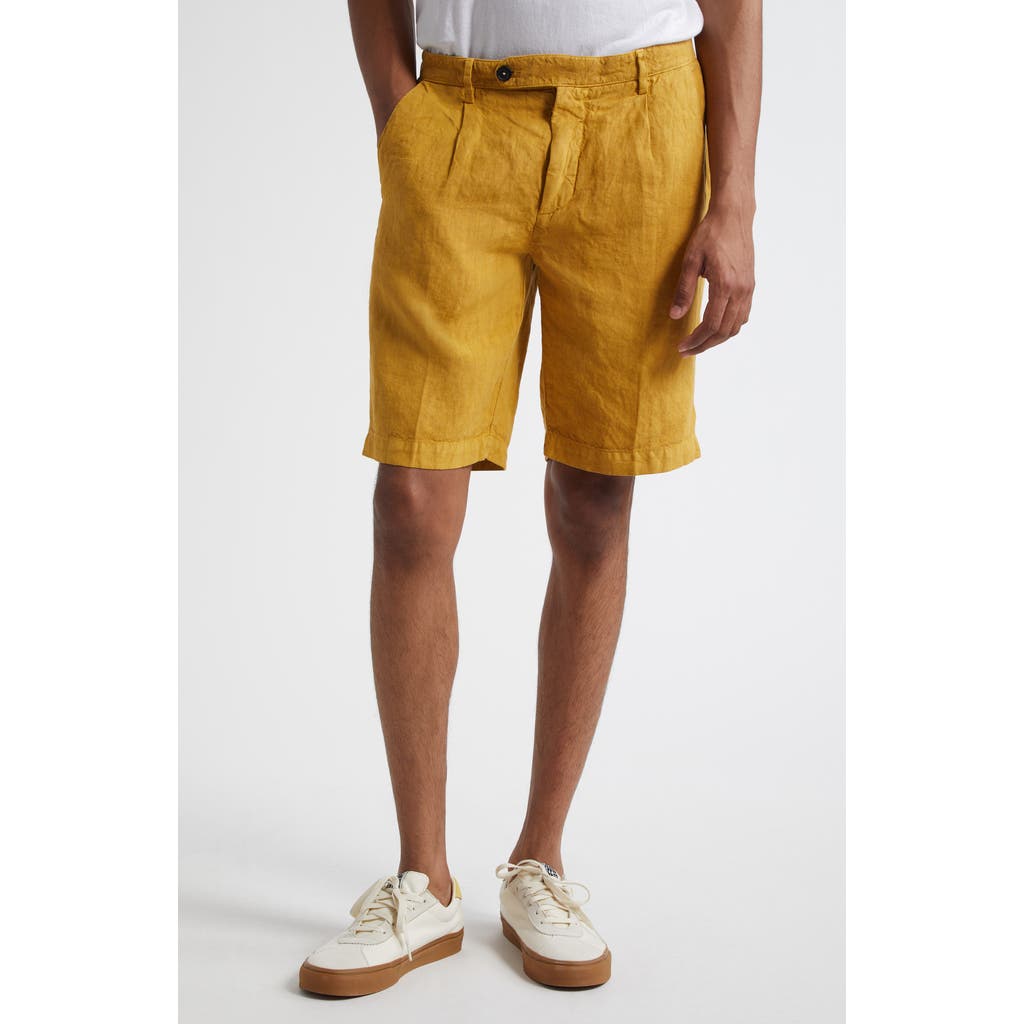 Massimo Alba Alaccia Pleated Linen Bermuda Shorts in Mostarda  product