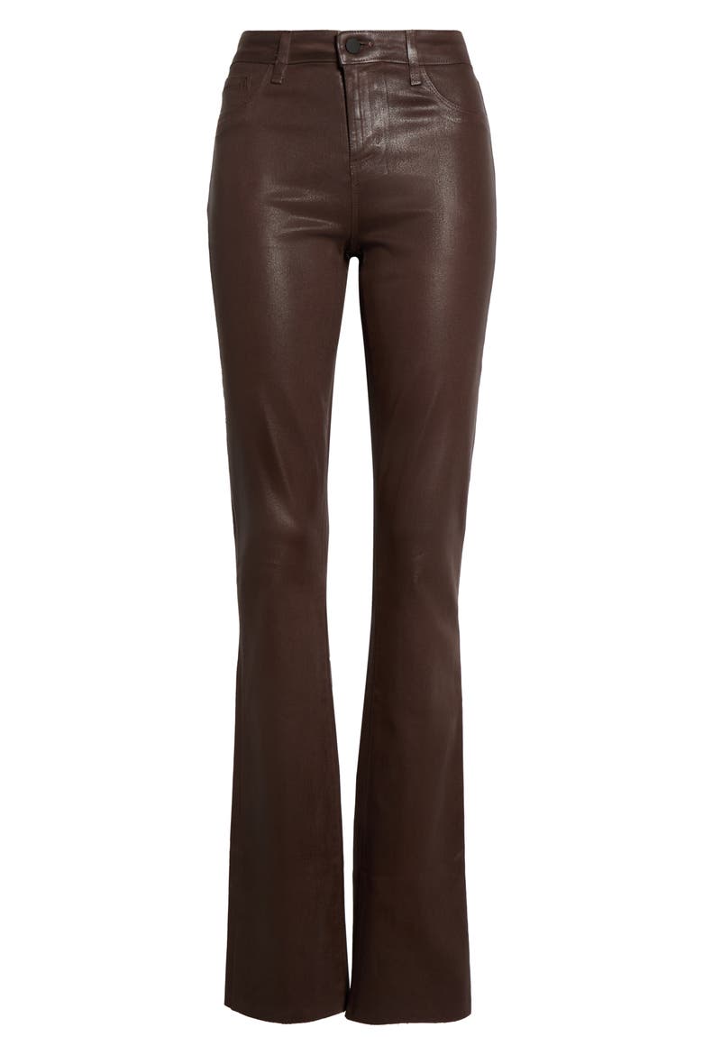 Ruth Coated High Waist Raw Hem Straight Leg Jeans, Main, color, DARK JAVA COATED