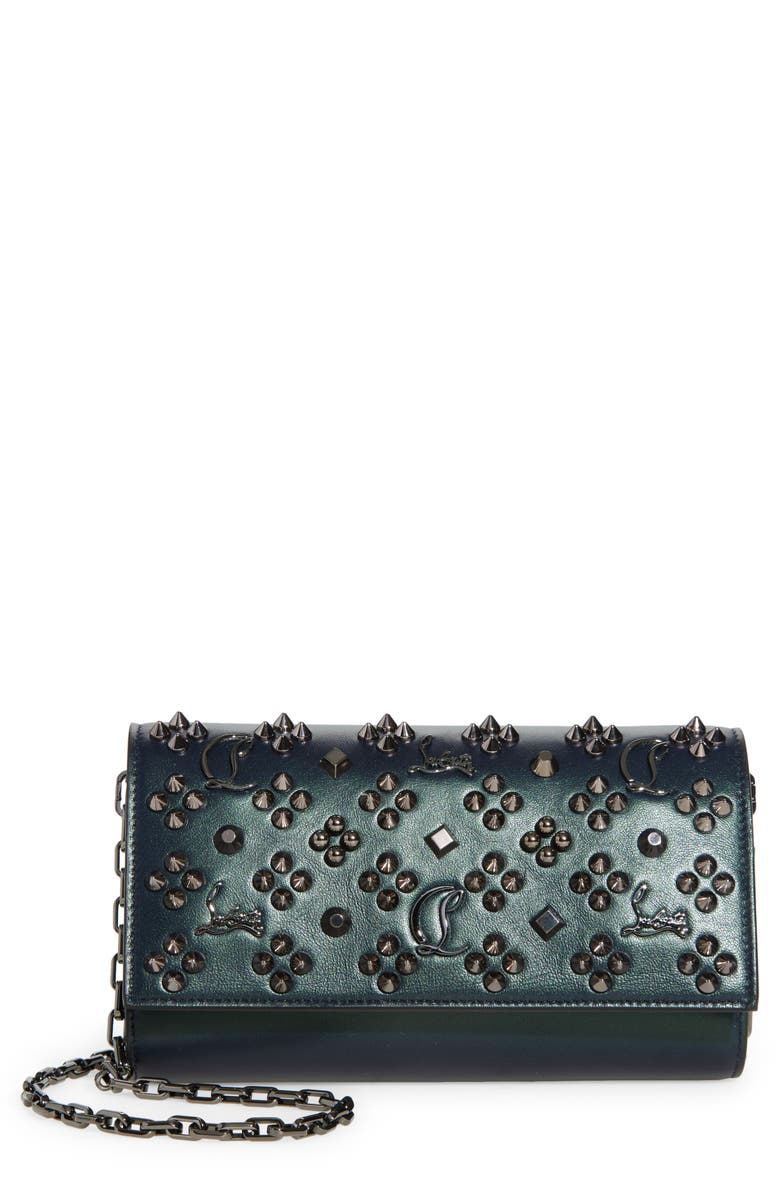 Christian Louboutin Paloma Loubinthesky Leather Wallet on a Chain, Main, color, Zaffiro/ Gun Metal