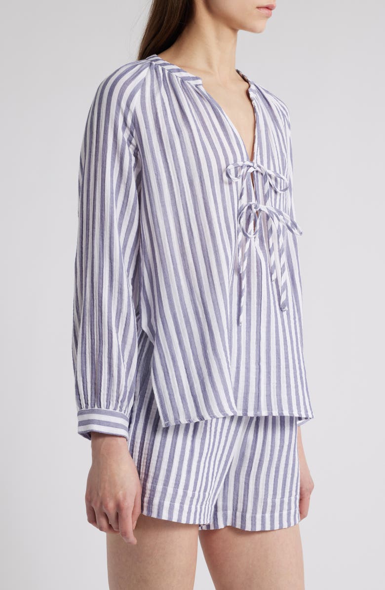 Rails Brielle Stripe Organic Cotton Gauze Tie Neck Top, Alternate, color,
