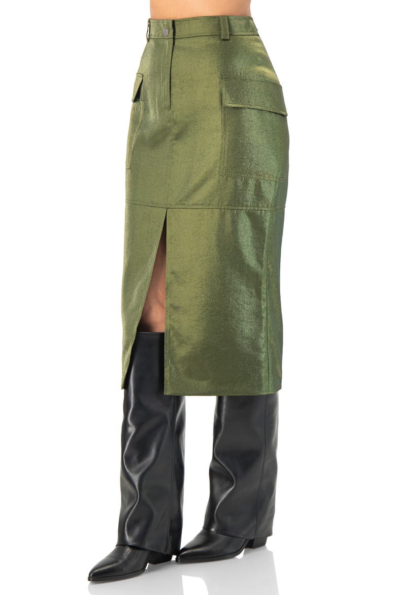 Midi Skirt with Front Slit, Alternate, color, Olive Green