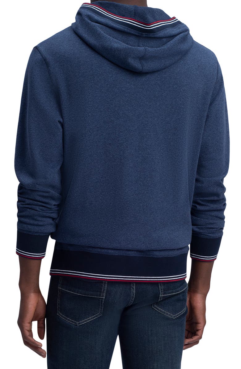 Bugatchi Stripe Trim Cotton Hoodie, Alternate, color, Denim