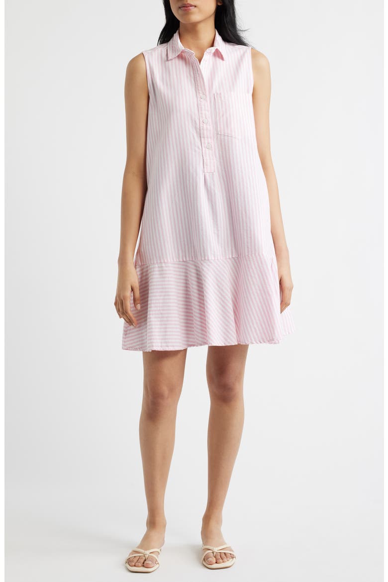Marina Stripe Sleeveless Cotton Shirtdress, Main, color, ROSE SHADOW