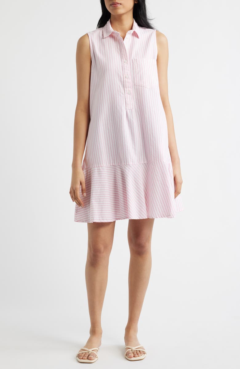 beachlunchlounge Marina Stripe Sleeveless Cotton Shirtdress, Main, color, Rose Shadow