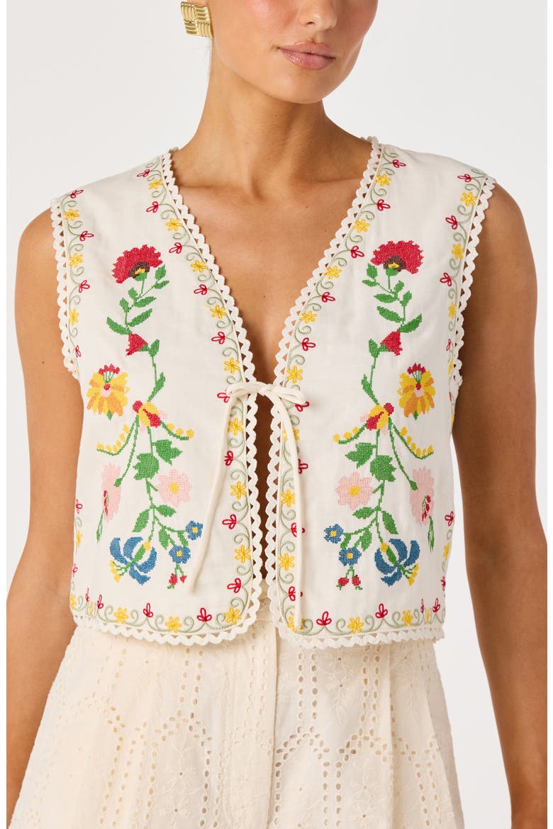 Amina Floral Cross Stitch Vest, Alternate, color, CREAM MULTI FLORAL