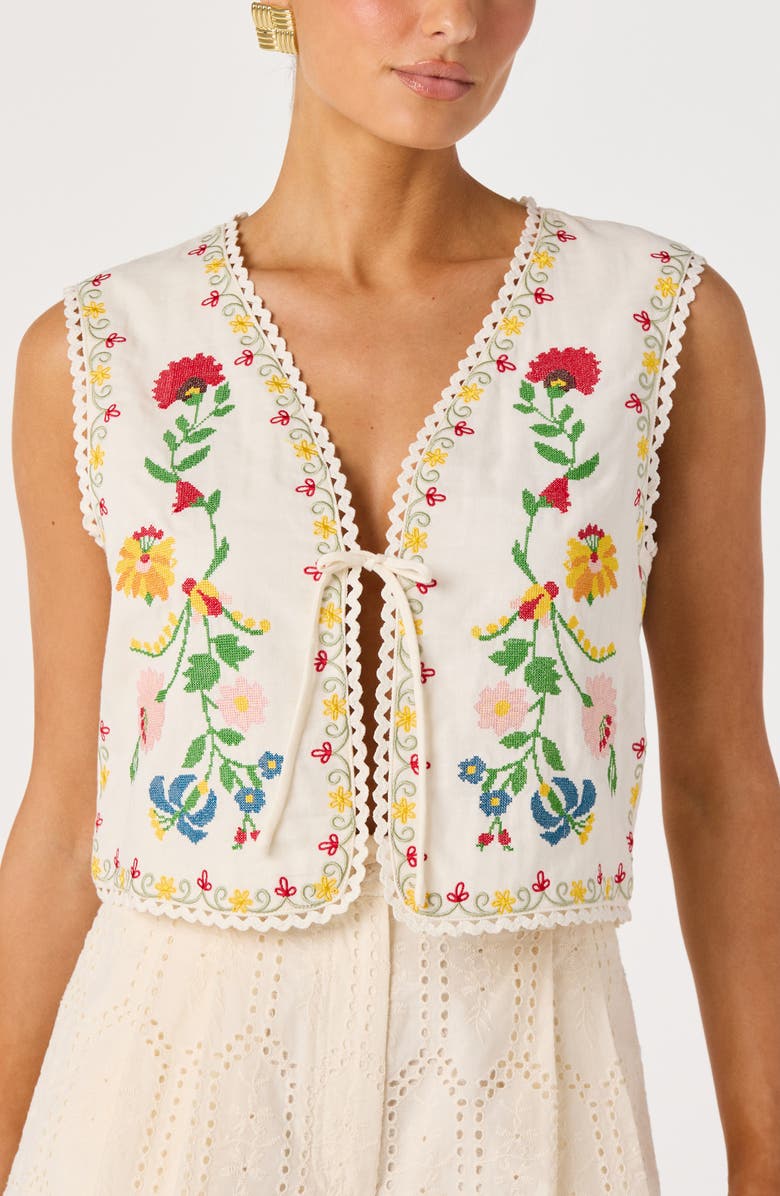 ASTR the Label Amina Floral Cross Stitch Vest, Alternate, color, Cream Multi Floral