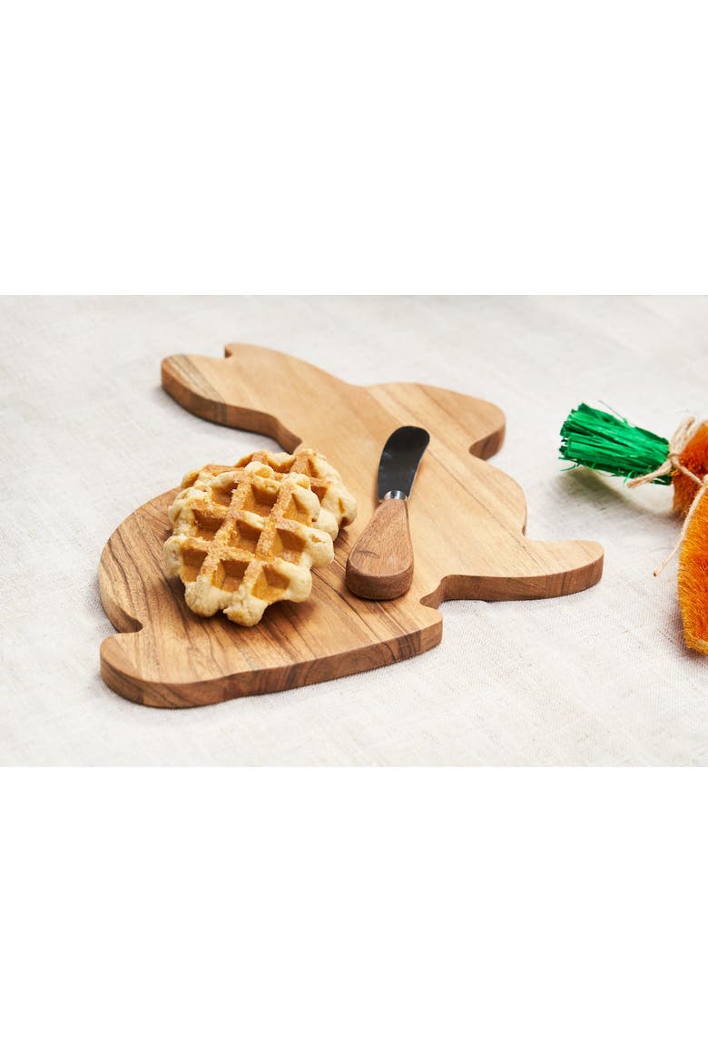 Easter Bunny Shape Acacia Wood 2-Piece Serving Tray w/ Spreader Knife 10", Alternate, color, Brown