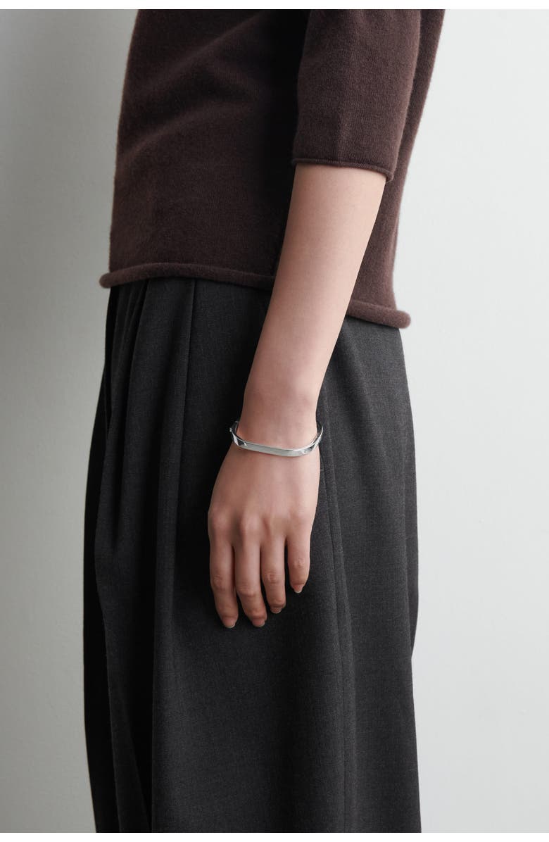 COS Curved Rectangular Bangle, Main, color, Silver