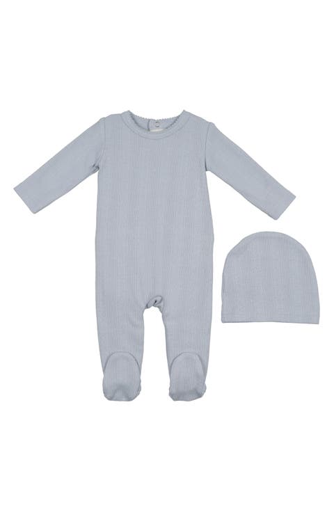 Pointelle Cotton Blend Footie & Beanie Set (Baby)