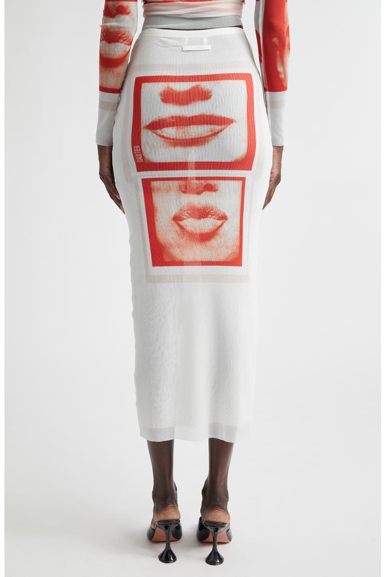 Re-Edition Eyes & Lips Print Mesh Maxi Skirt, Alternate, color, WHITE/ RED/ LIGHT ORANGE