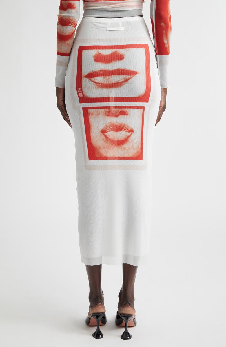 Jean Paul Gaultier Re-Edition Eyes & Lips Print Mesh Maxi Skirt, Alternate, color, White/ Red/ Light Orange