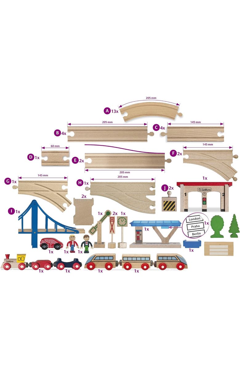 Simba Toys Large Wooden Train Set 58pcs, Alternate, color, Multicolored