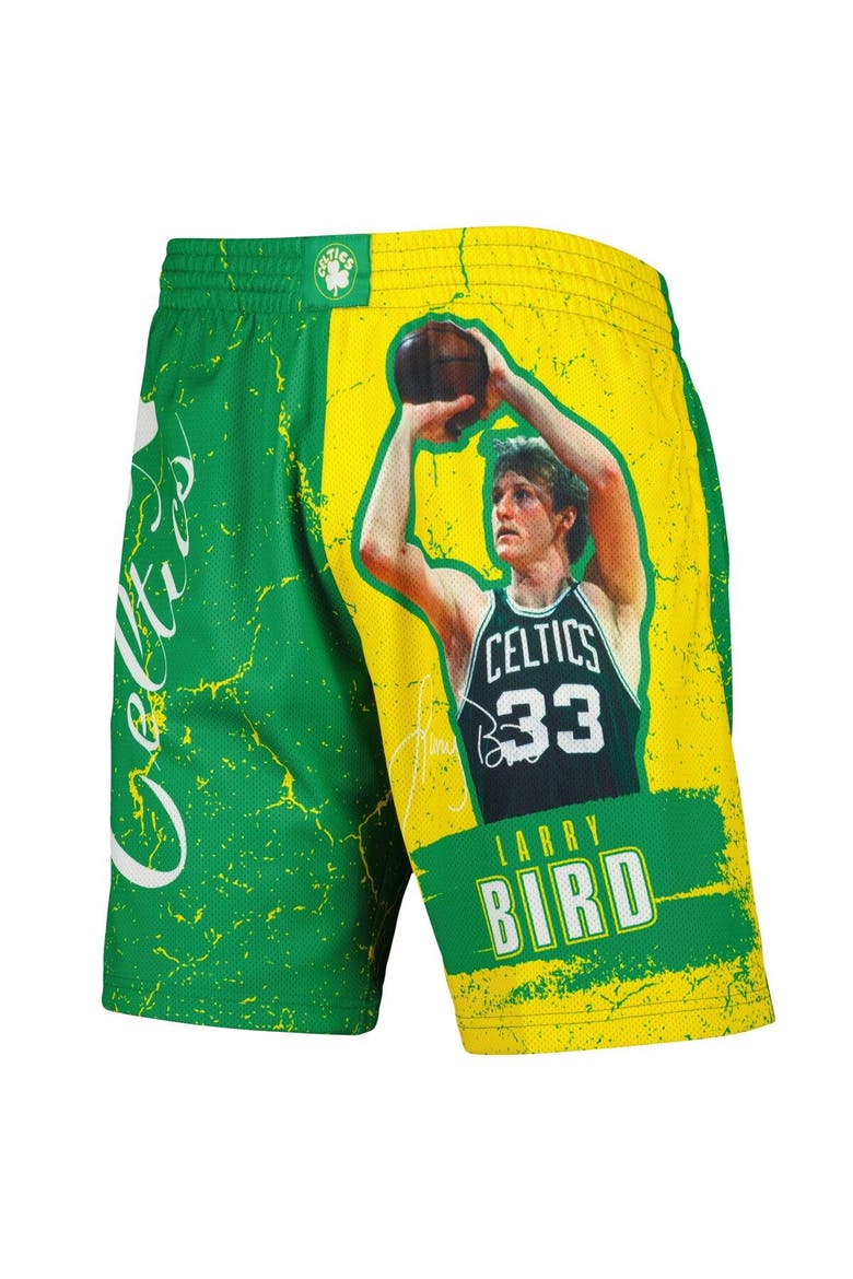 Men's Mitchell & Ness Larry Bird Green Boston Celtics Hardwood Classics Player Burst Shorts, Alternate, color, Kelly Green