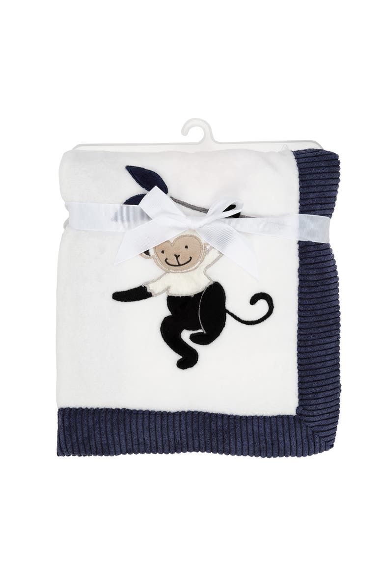 Lambs & Ivy Jungle Party Monkey Soft Fleece Baby Blanket, Alternate, color, White