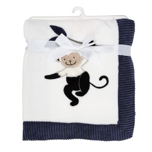 Lambs & Ivy Jungle Party Monkey Soft Fleece Baby Blanket In White