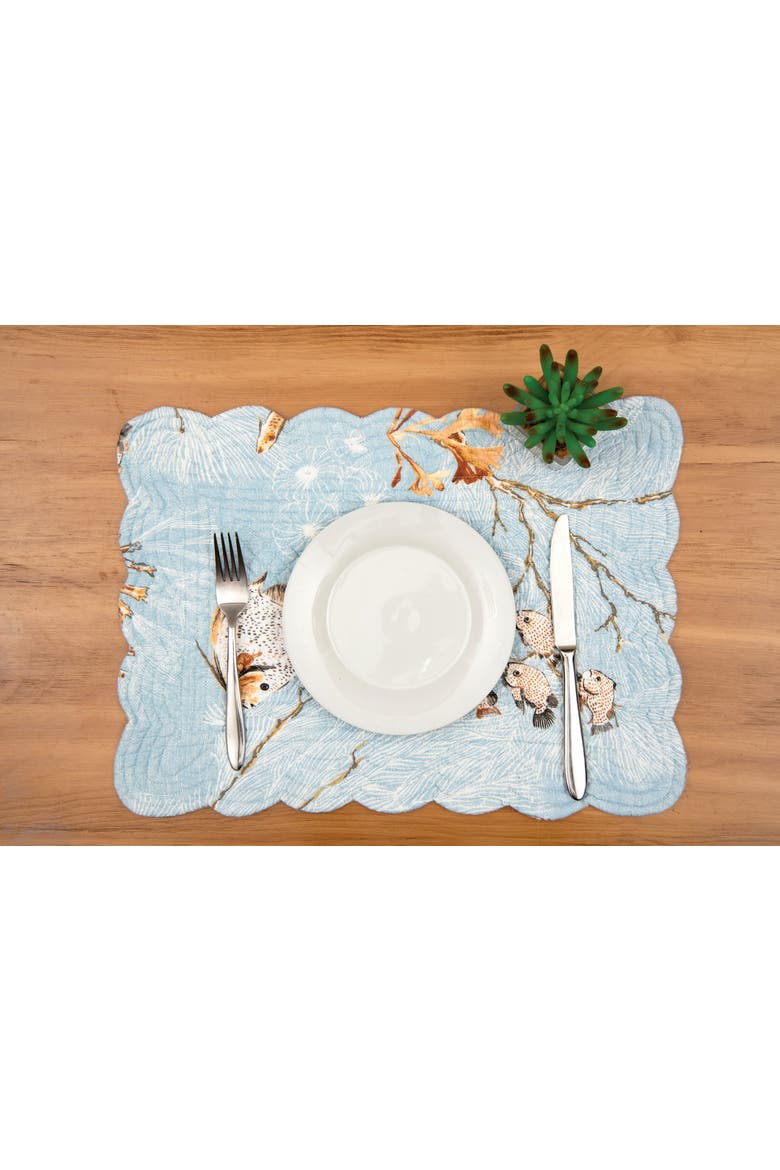 Meraki Island Quilted Reversible Blue Coastal Placemats Set of 6, 13" x 19", Alternate, color, Blue