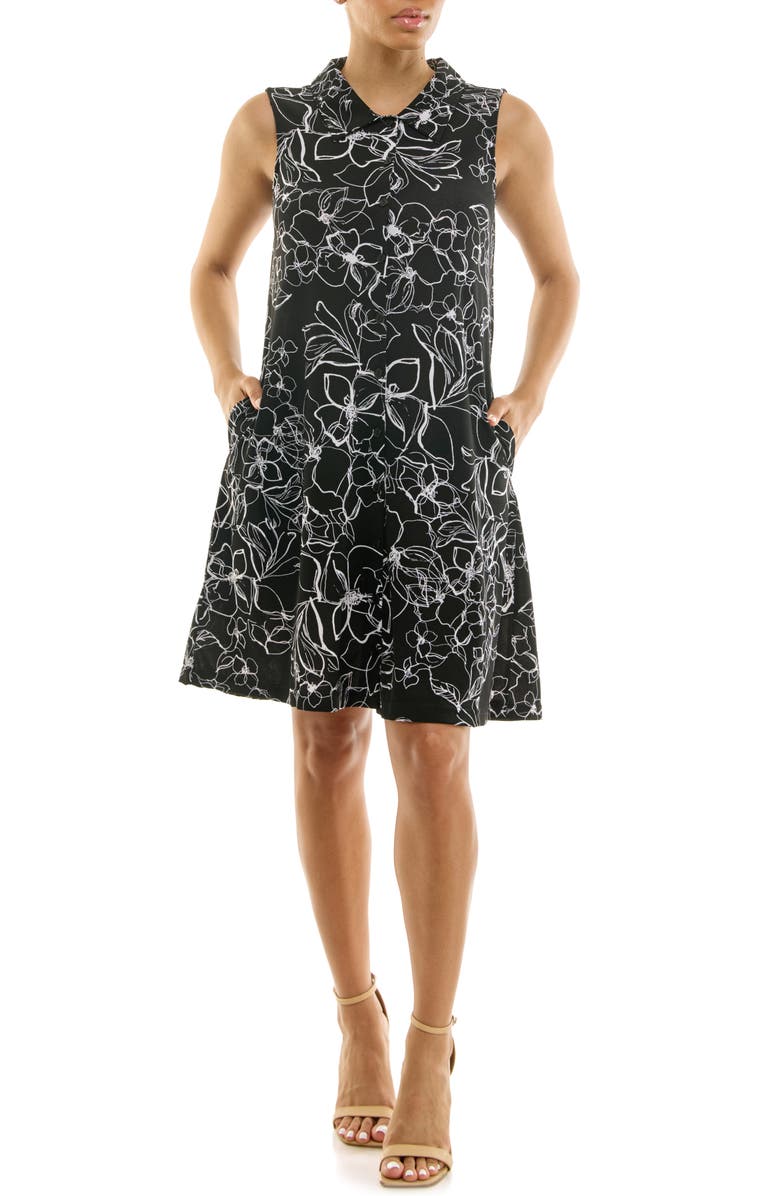 Nina Leonard Sleeveless Trapeze Dress, Main, color, Black/ White