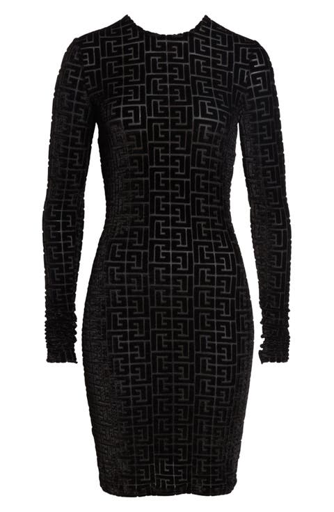 Monogram Jacquard Open Back Long Sleeve Devoré Velvet Body-Con Minidress