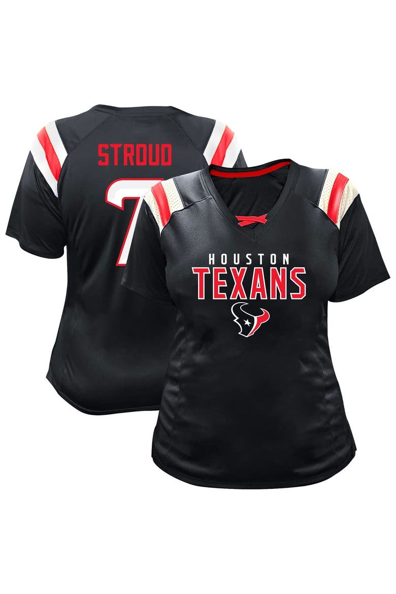 Women's Fanatics C.J. Stroud Navy Houston Texans Plus Size Name & Number Raglan Lace V-Neck T-Shirt, Main, color, Navy