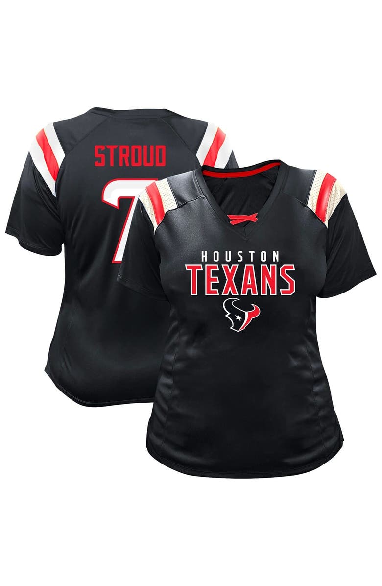 FANATICS Women's Fanatics C.J. Stroud Navy Houston Texans Plus Size Name & Number Raglan Lace V-Neck T-Shirt, Main, color, Navy