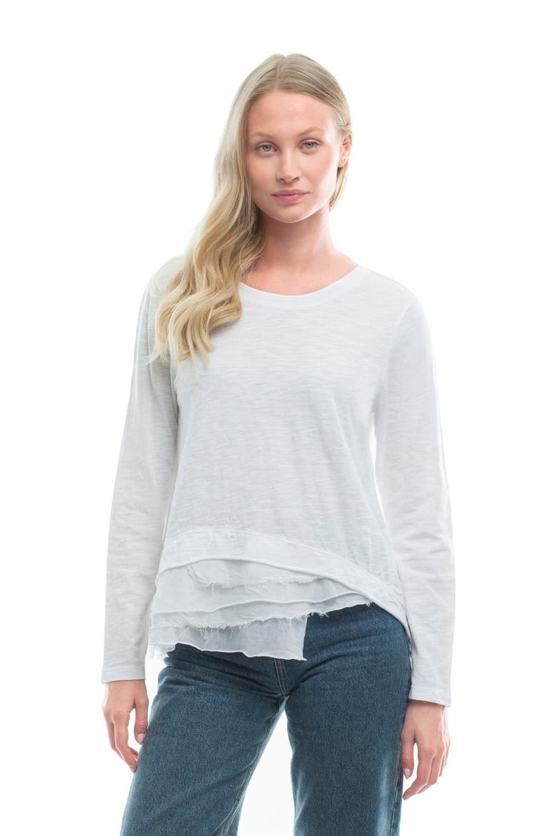 Boxy Mixed Fabric Hem T-Shirt, Alternate, color, White