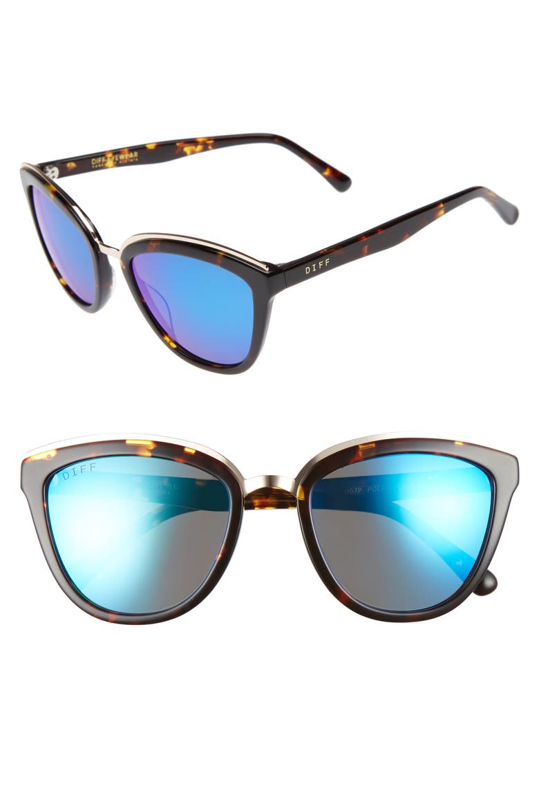 Rose 55mm Polarized Mirrored Sunglasses, Main, color, TORTOISE/ BLUE