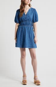 Treasure & Bond Puff Sleeve Cotton Chambray Minidress