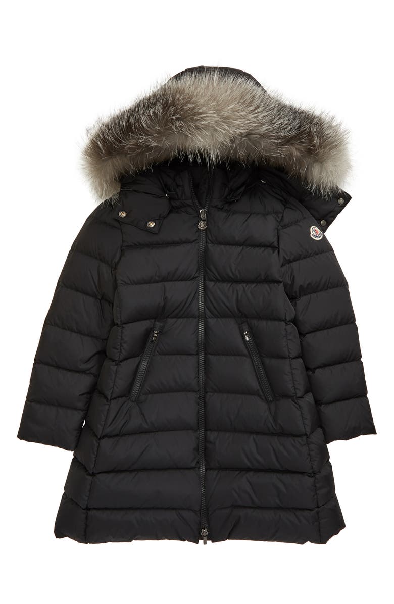 Moncler Kids' Abelle Water Resistant Down Puffer Coat with Genuine Fox Fur Trim, Main, color, 