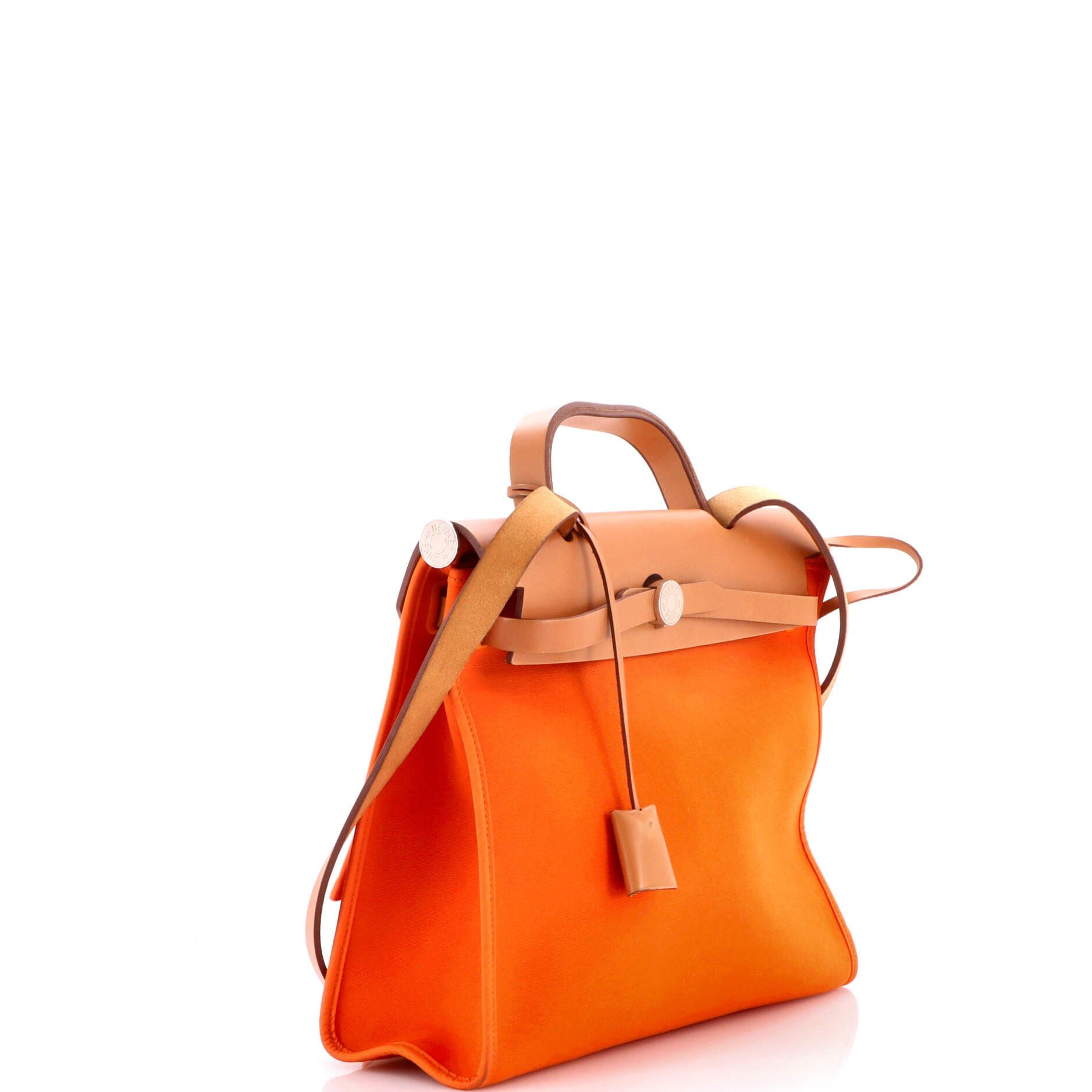 Pre-Owned Hermes Herbag Zip Leather and Toile 31, Alternate, color, Orange H