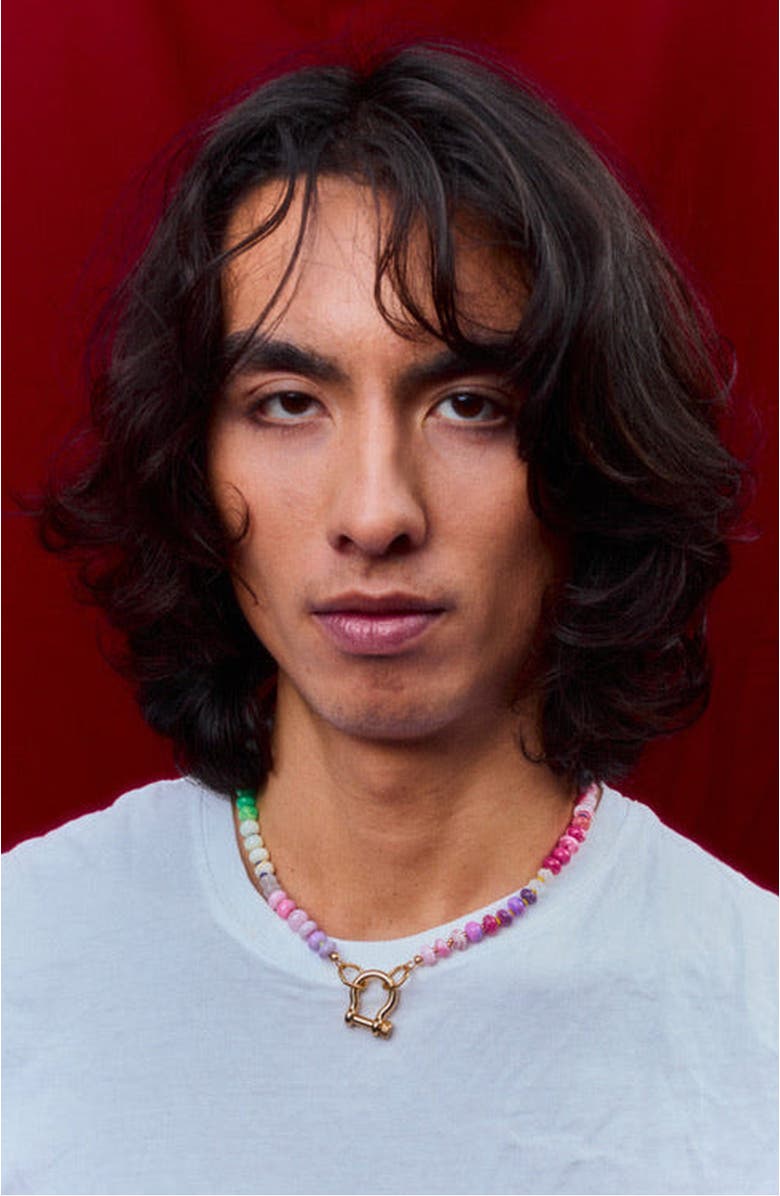 SHOP SPICY DAN Winnie Gender Inclusive Rainbow Opal and Moonstone Necklace, Alternate, color, Rainbow