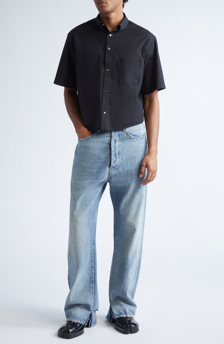 Maison Margiela Short Sleeve Button-Down Shirt, Alternate, color, Black