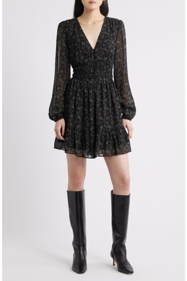 Brasserie Long Sleeve Minidress, Main, color, BLACK/ ALOE
