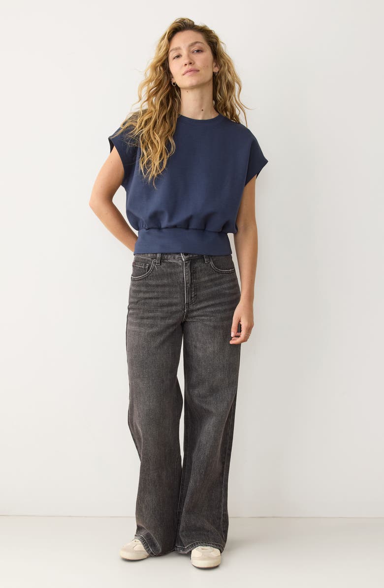 Marine Layer Nova Organic Cotton Blend Bubble Top, Alternate, color, Navy