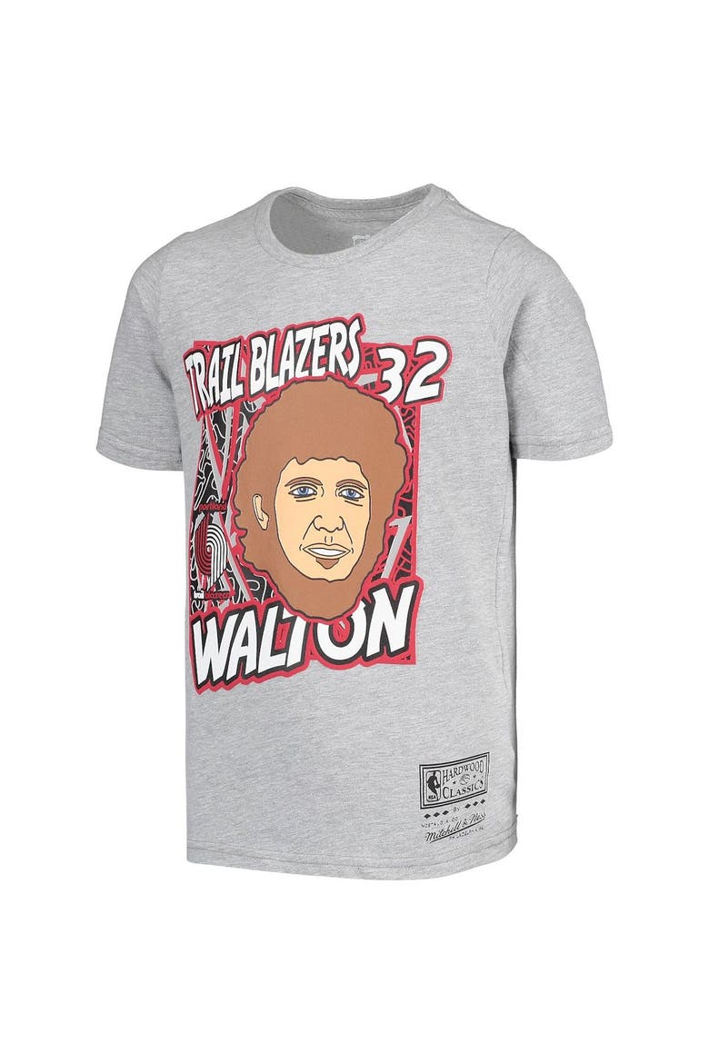 Youth Mitchell & Ness Bill Walton Gray Portland Trail Blazers Hardwood Classics King of the Court Player T-Shirt, Alternate, color, Gray
