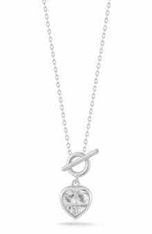 Cubic Zirconia Heart Toggle Pendant Necklace
