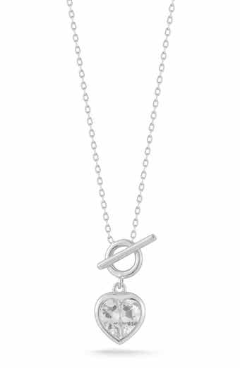 Cubic Zirconia Heart Toggle Pendant Necklace
