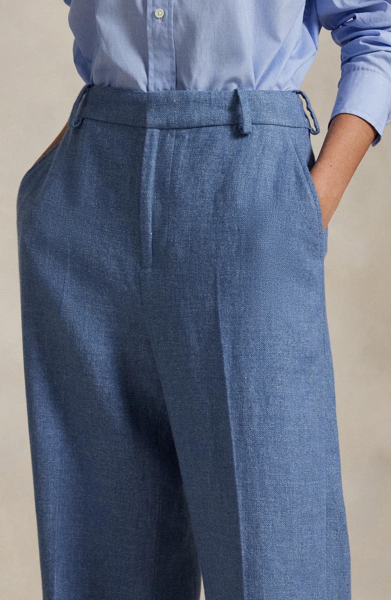 Polo Ralph Lauren High Waist Wide Leg Linen & Cotton Twill Pants, Alternate, color, Blue